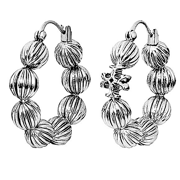 Tory Burch Jewelry Tory Burch Silver Roxanne Fluted Bead Logo Hoop